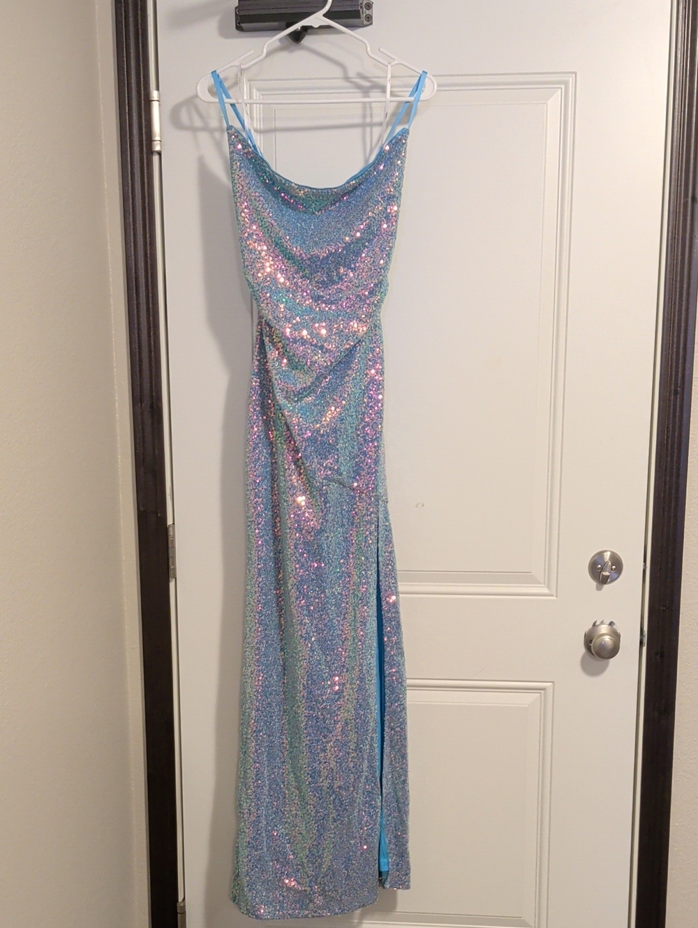 Lulu's Blue Sequin Floor Length Dress